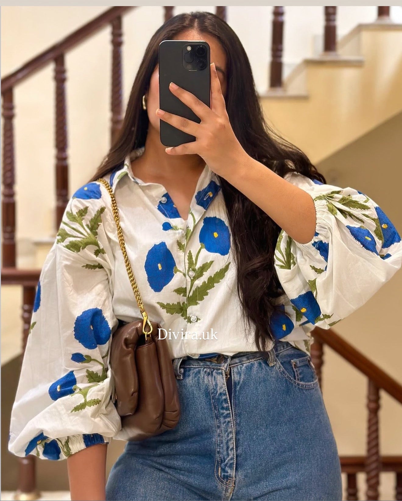 Blue Poppy Cotton Shirt