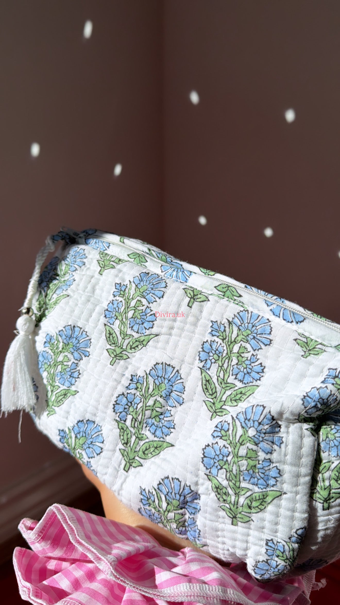 Blue white floral pouch