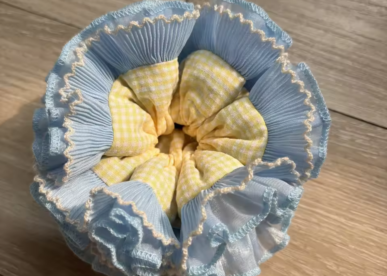 Yellow Blue Gingham Scrunchie🦋💛
