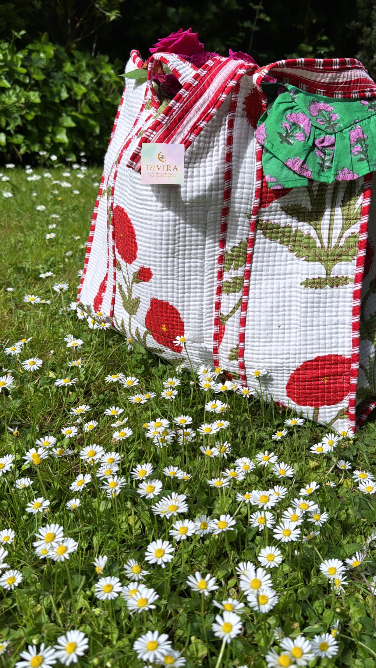 Cotton Quilted Tote Bag (RED)