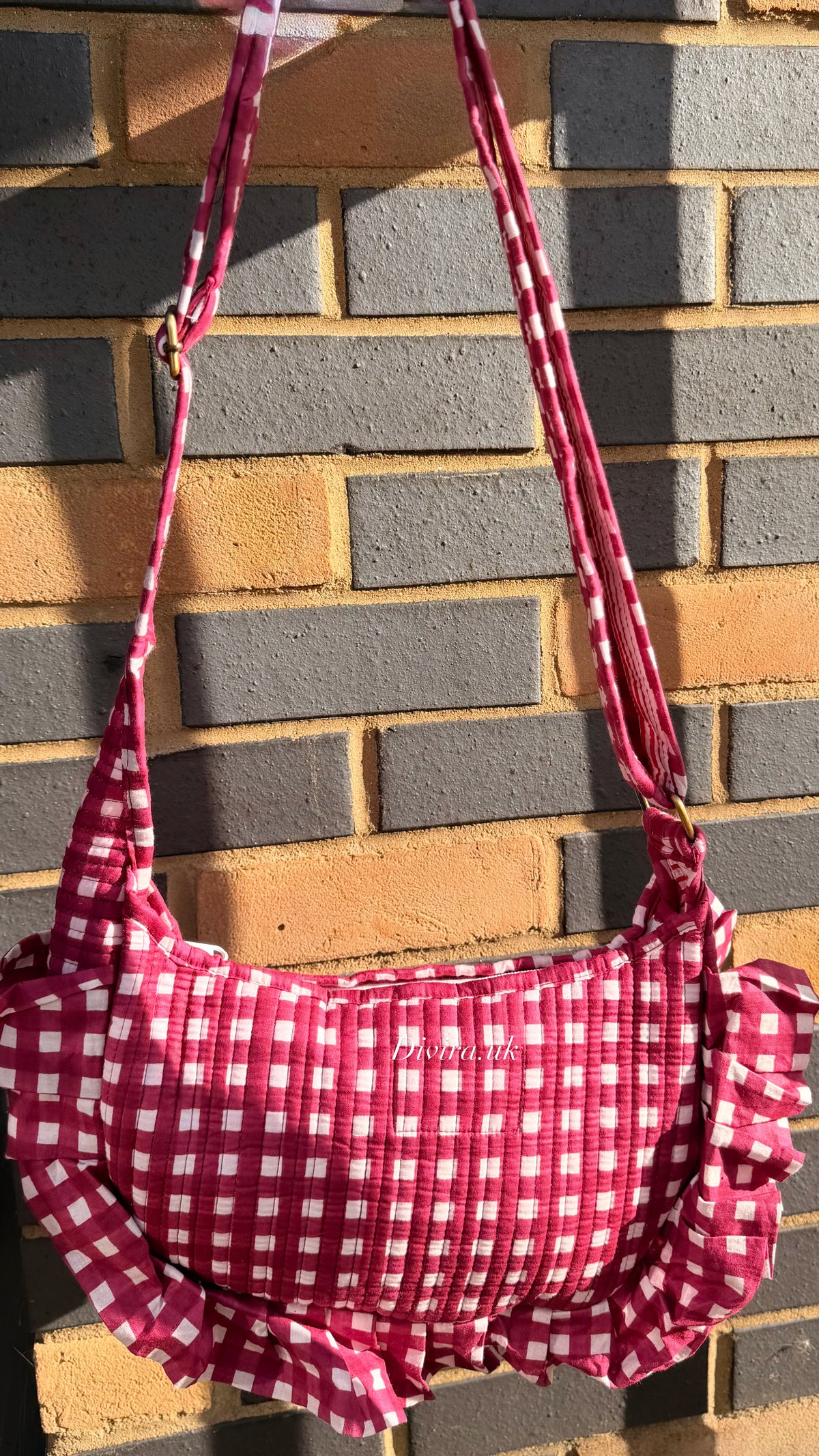 Berry Gingham Ruffle Bag