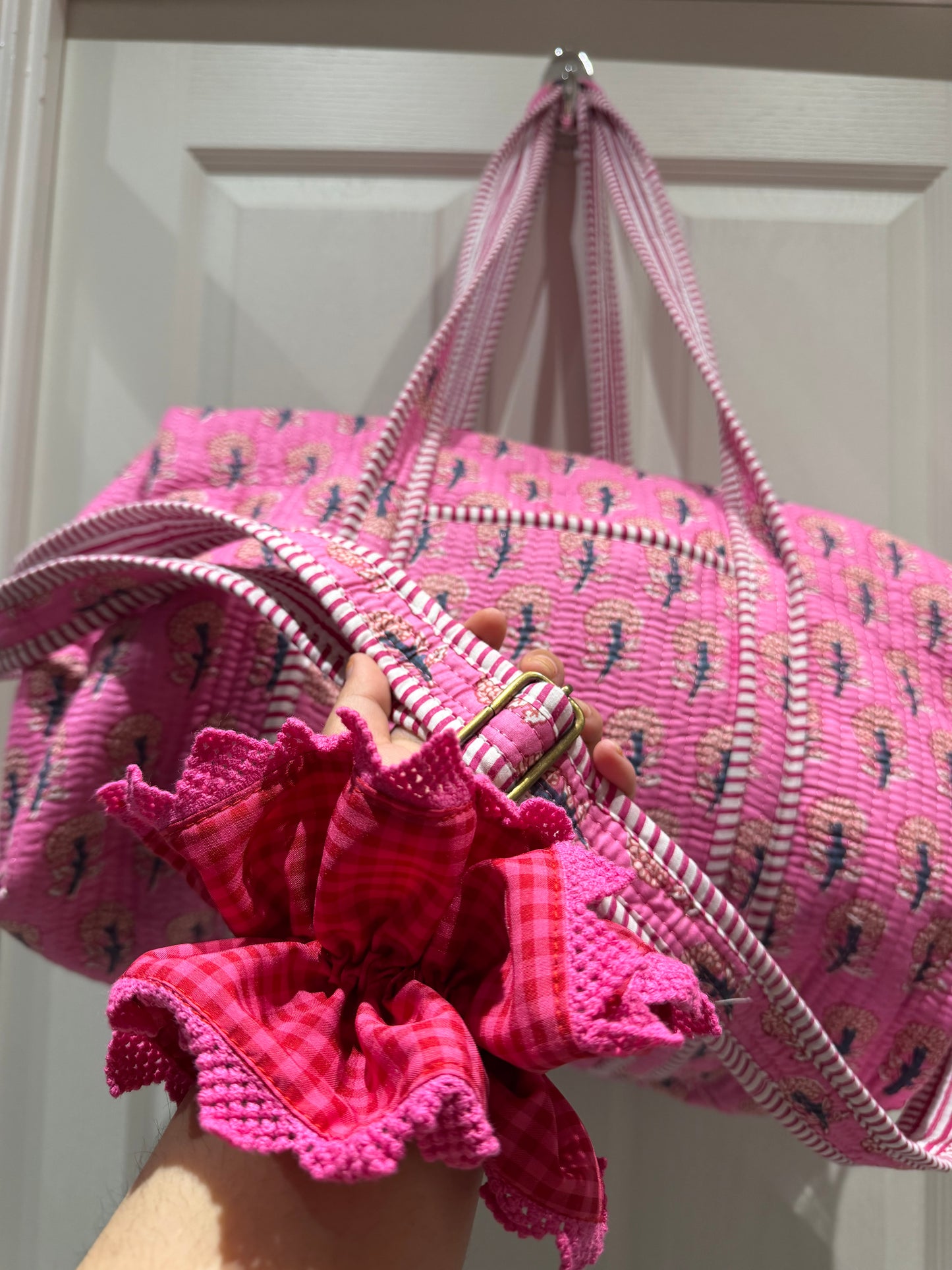 Pink Quilted Weekend Bag🎀🦢🌸 Handmade Block Print