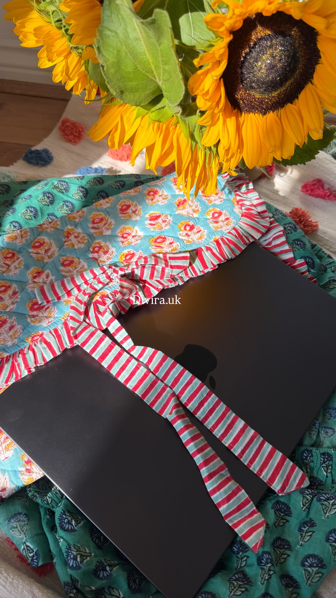 Blue Laptop Sleeve with red stripes
