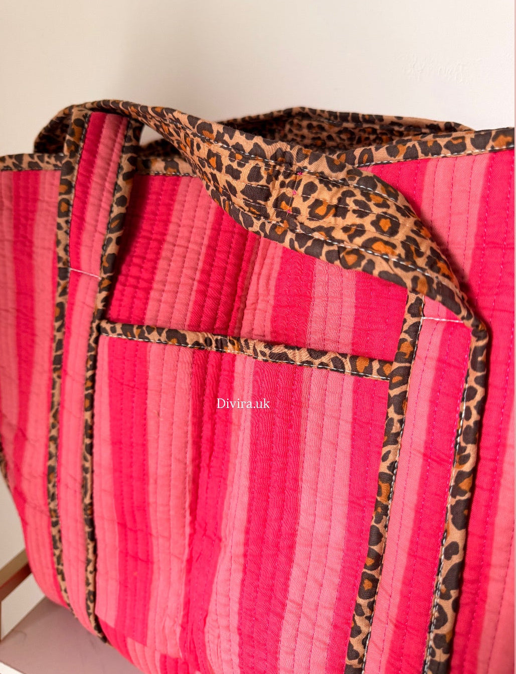Stripes & Leopard Large Tote Bag