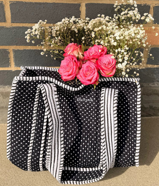 Black Polka Dot Medium Tote Bag