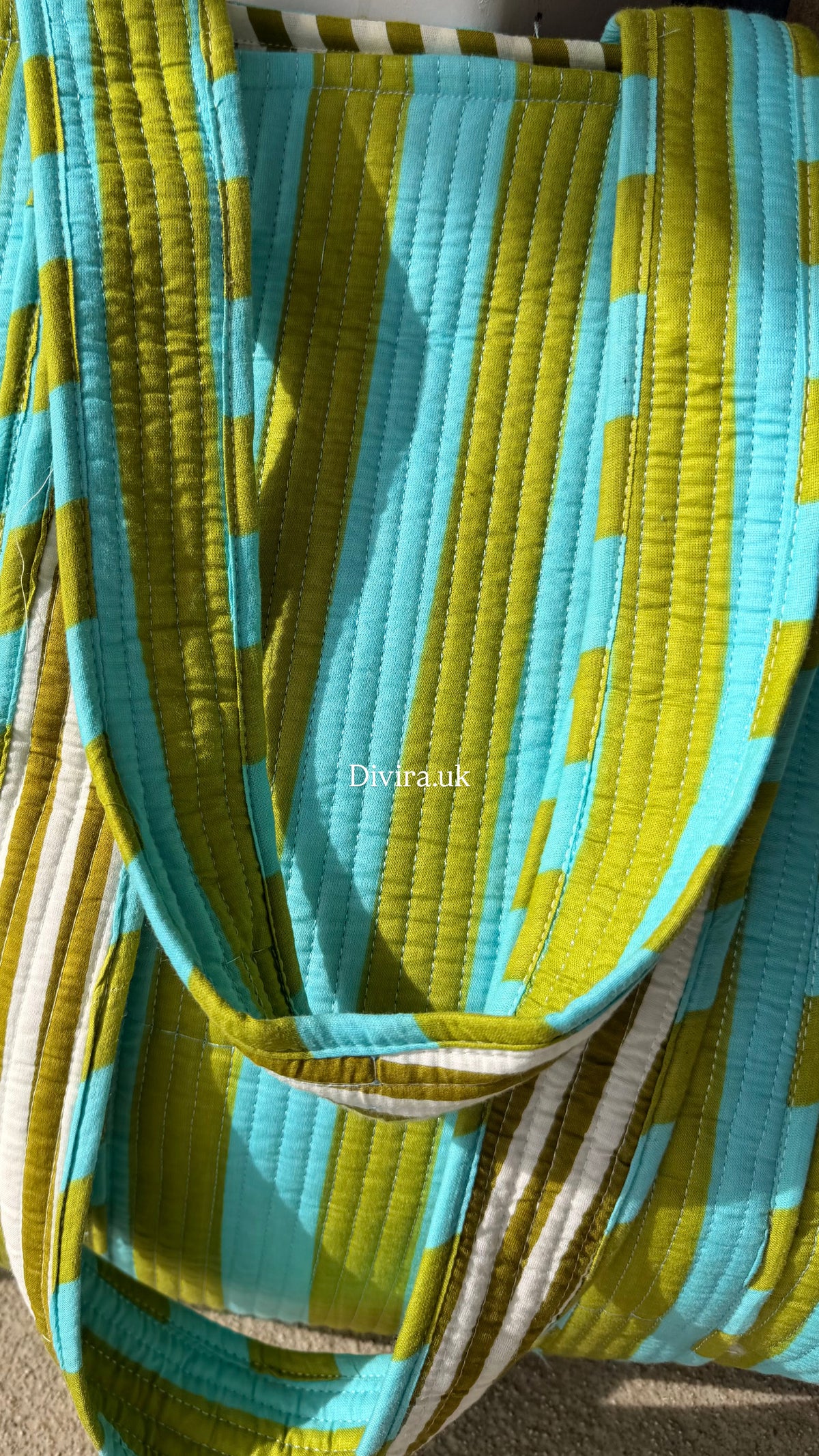 Green Blue Stripes Large Tote Bag