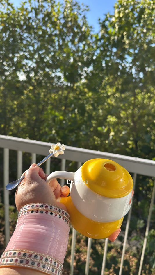 Duck Ceramic Cup With Daisy Spoon