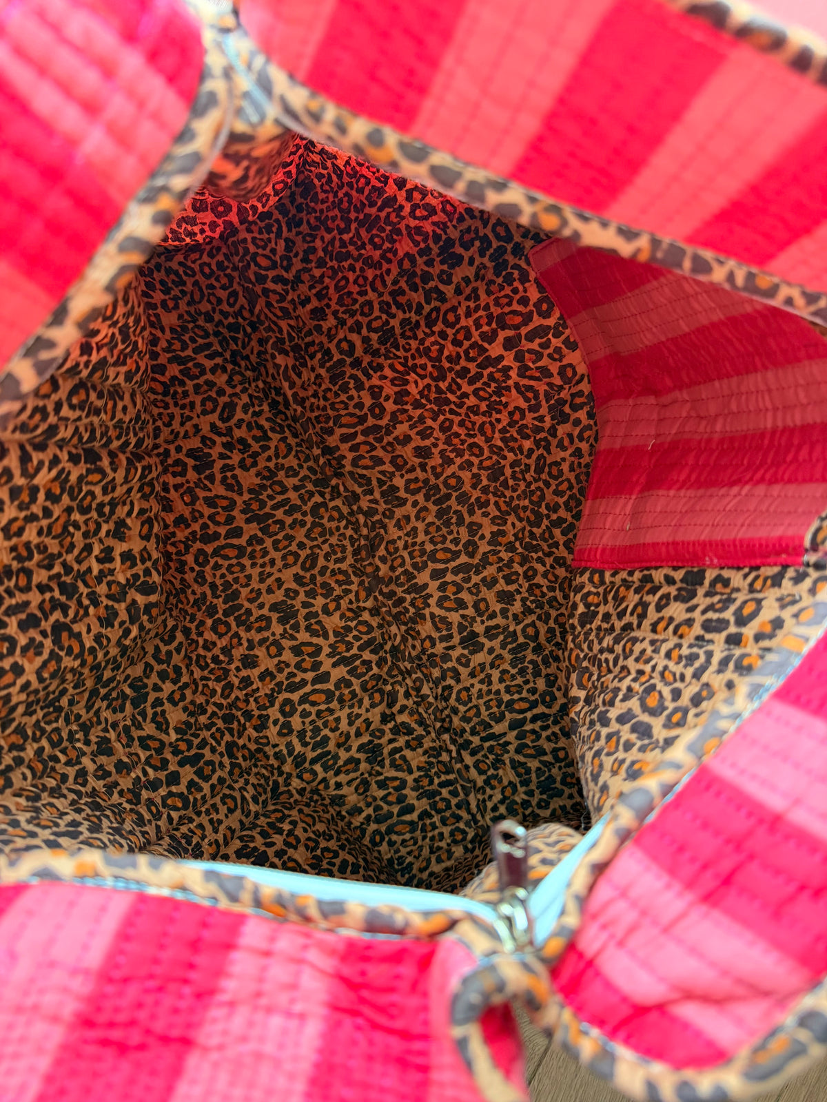 Stripes & Leopard Large Tote Bag