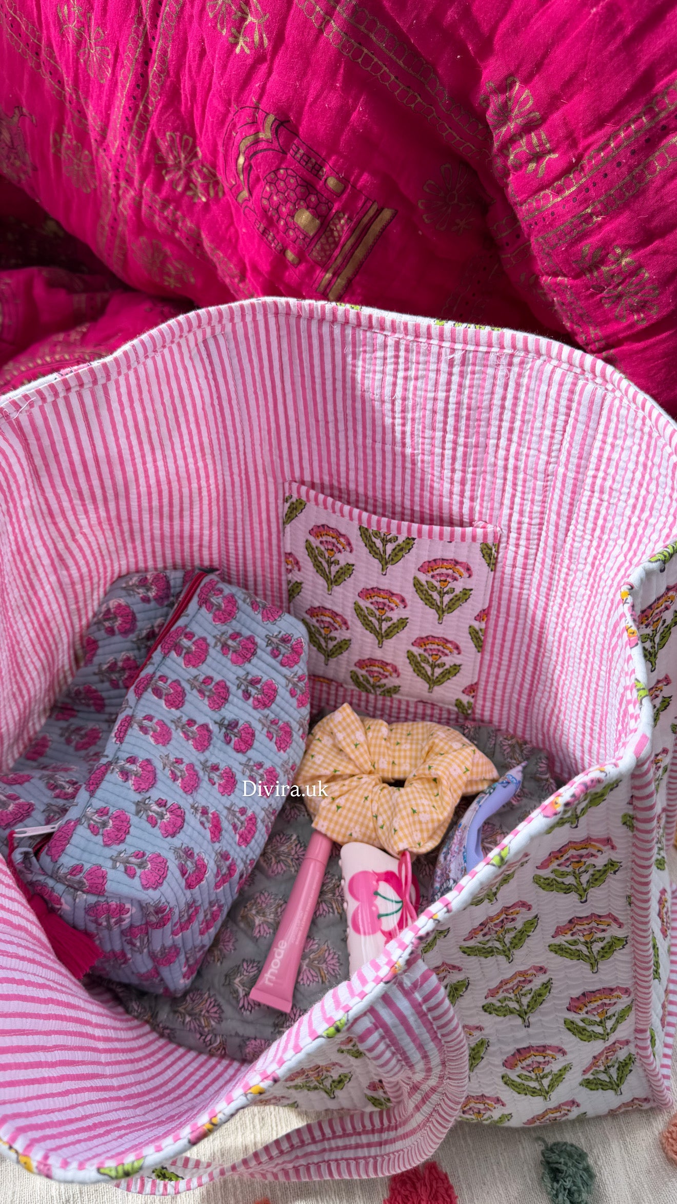 White Floral Quilted Tote Bag