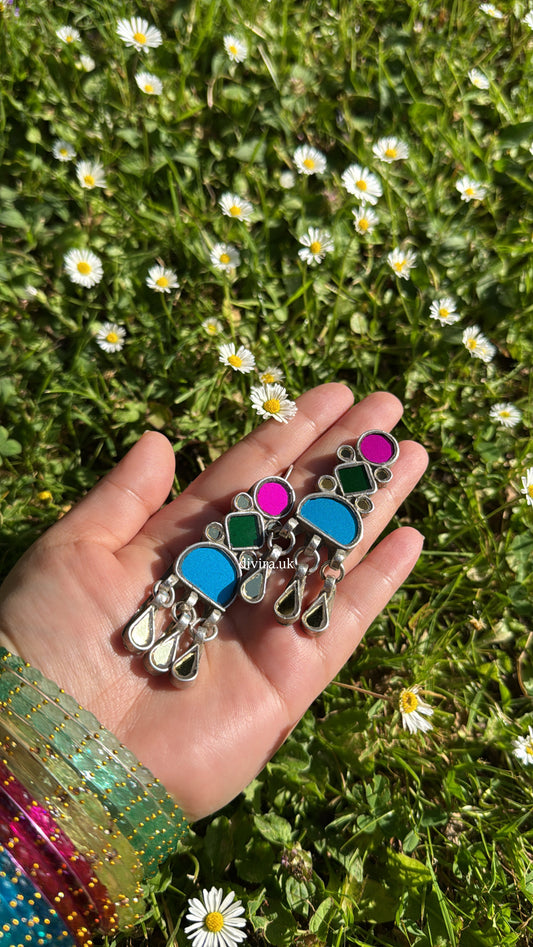 Sky Blue Green and Pink earrings