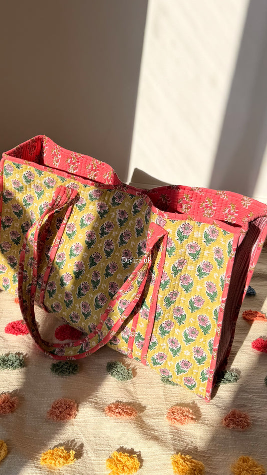 Green quilted tote bag