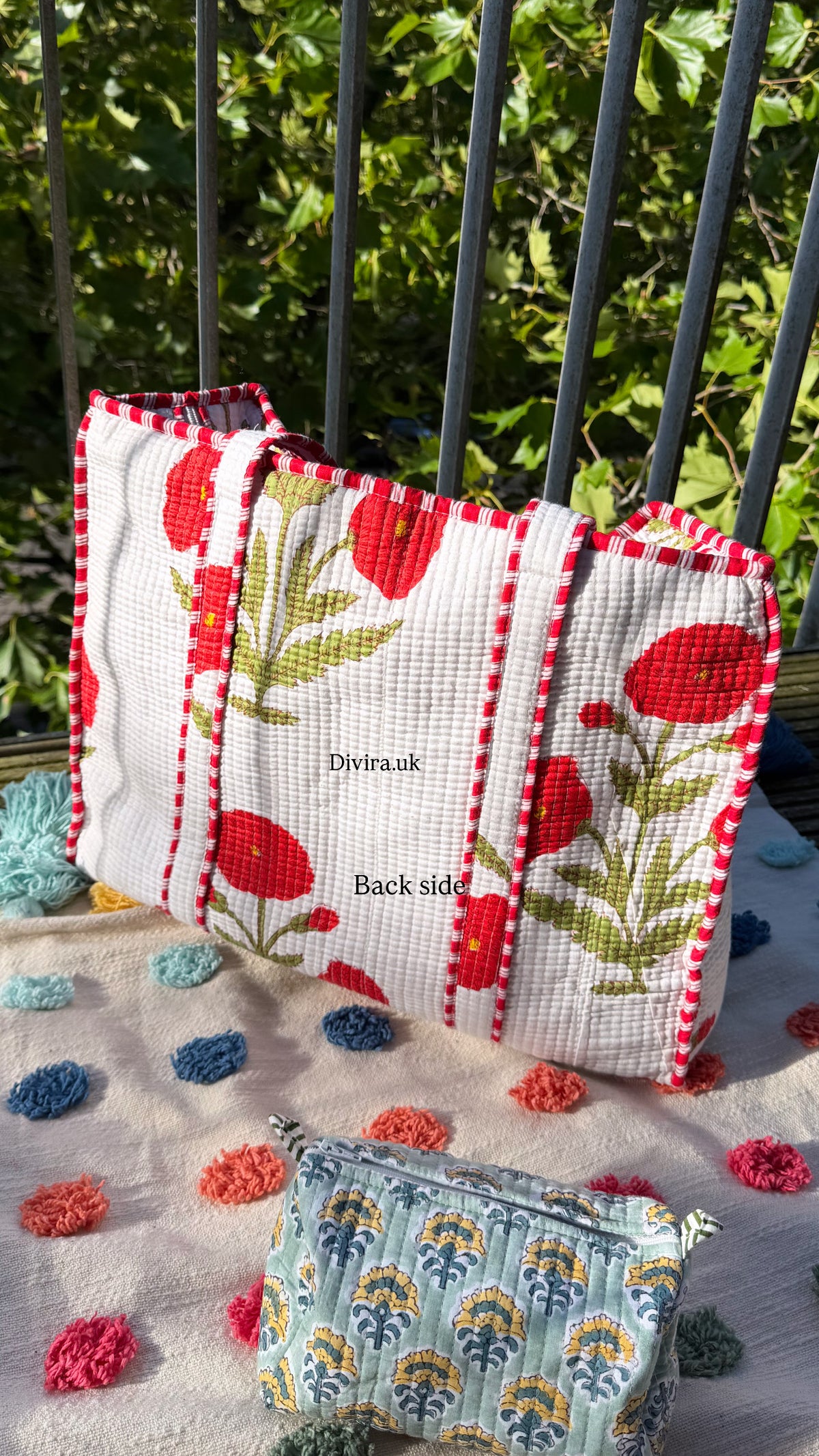 Red Floral Quilted Large Tote