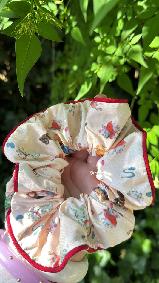 PRINTED Red and Beige Scrunchie