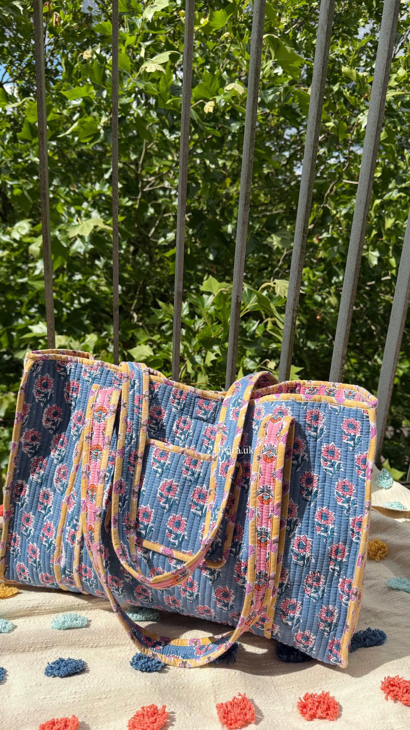 Blue & Yellow Reversible Large Tote