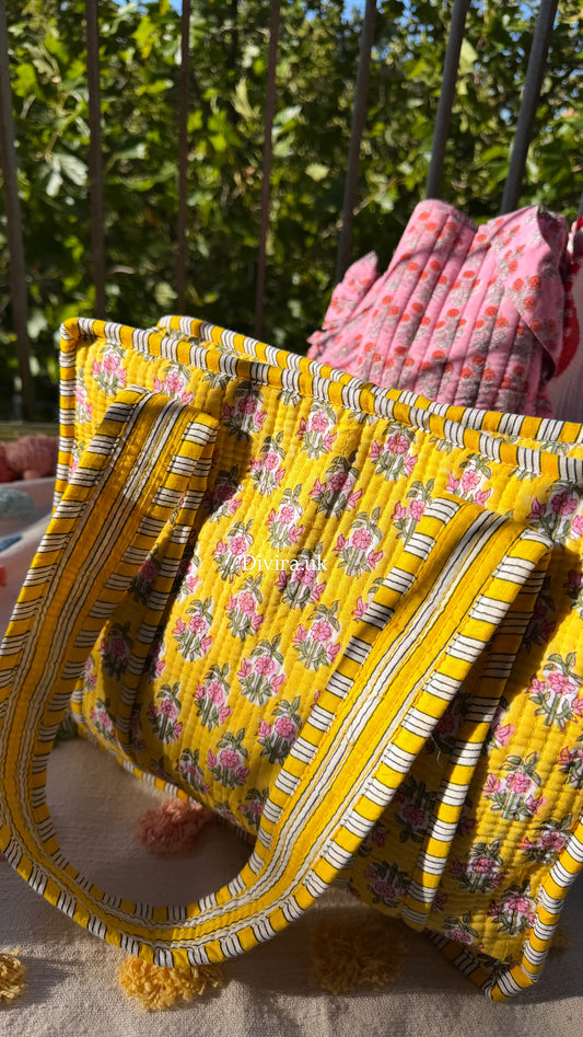 Yellow Floral Medium Tote With Zipper