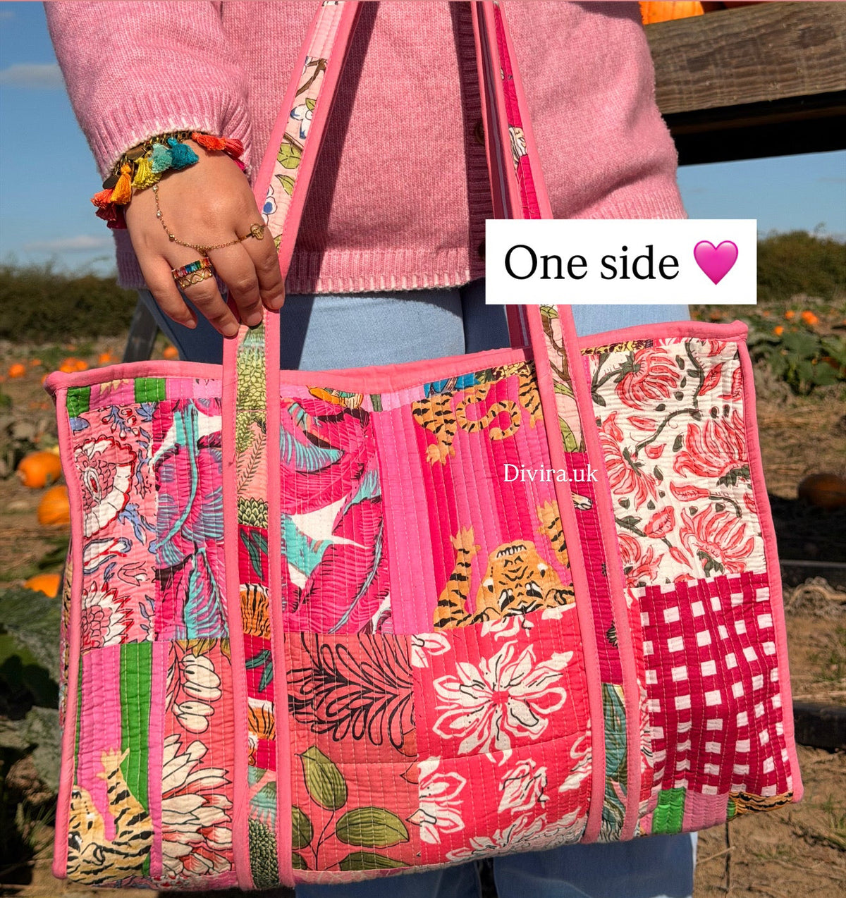 Pink Patchwork Large Tote Bag
