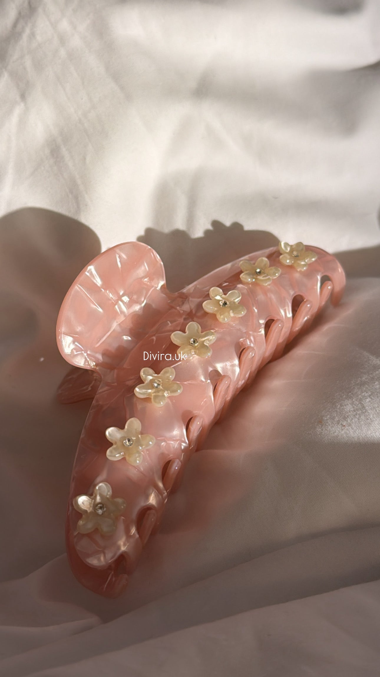 Pink With Beige Flowers Claw Clip