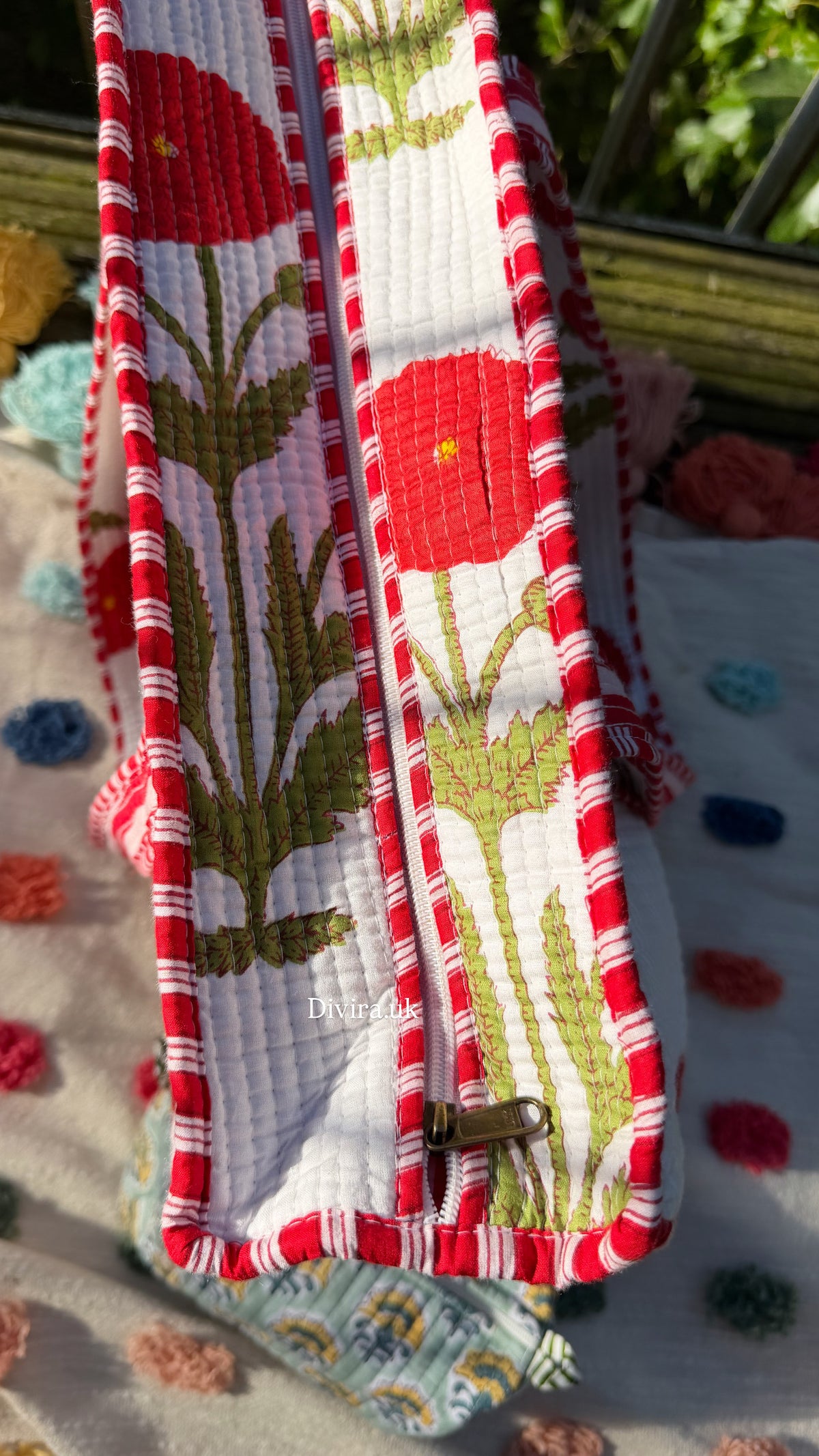 Red Floral Quilted Large Tote