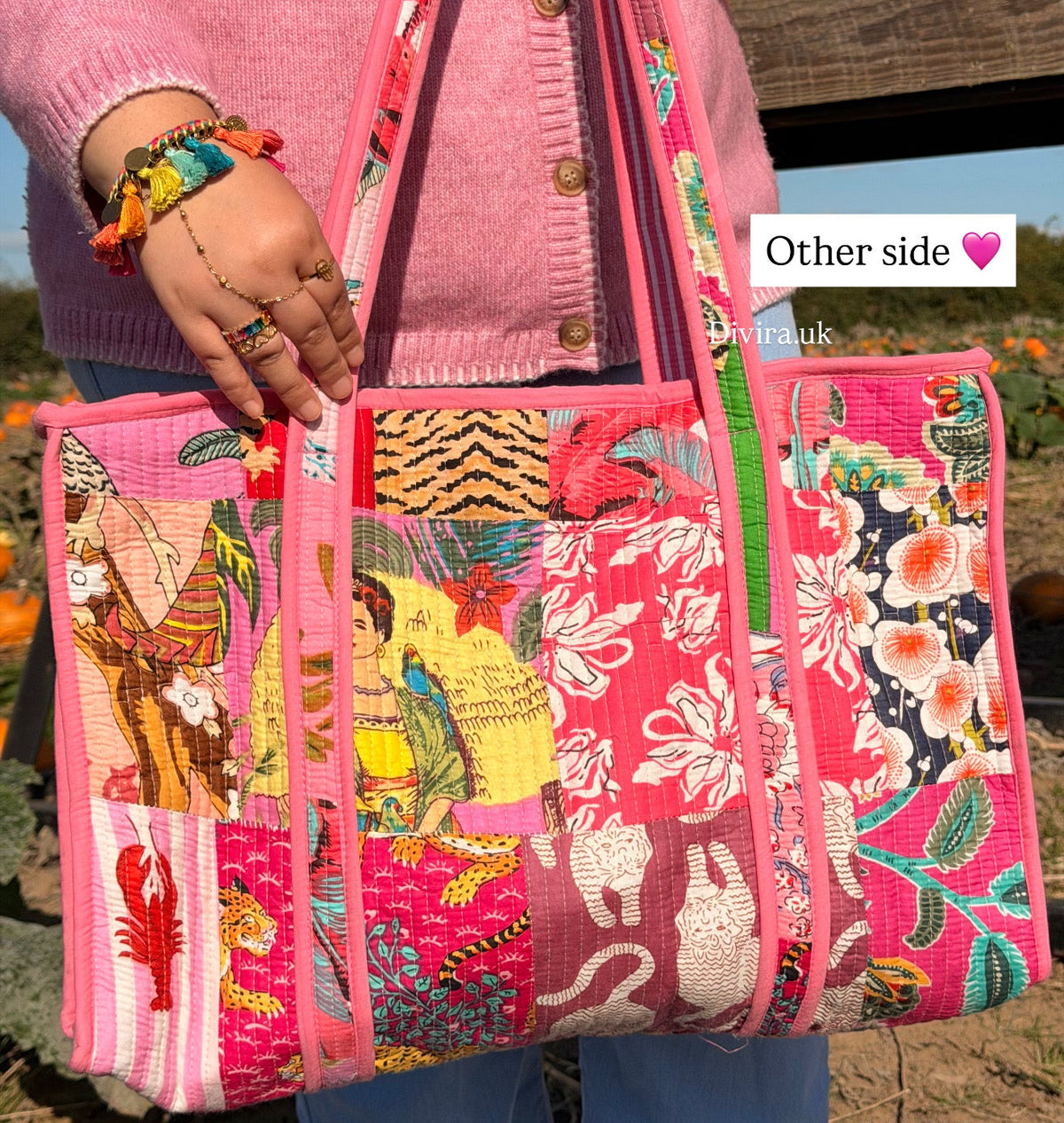 Pink Patchwork Large Tote Bag