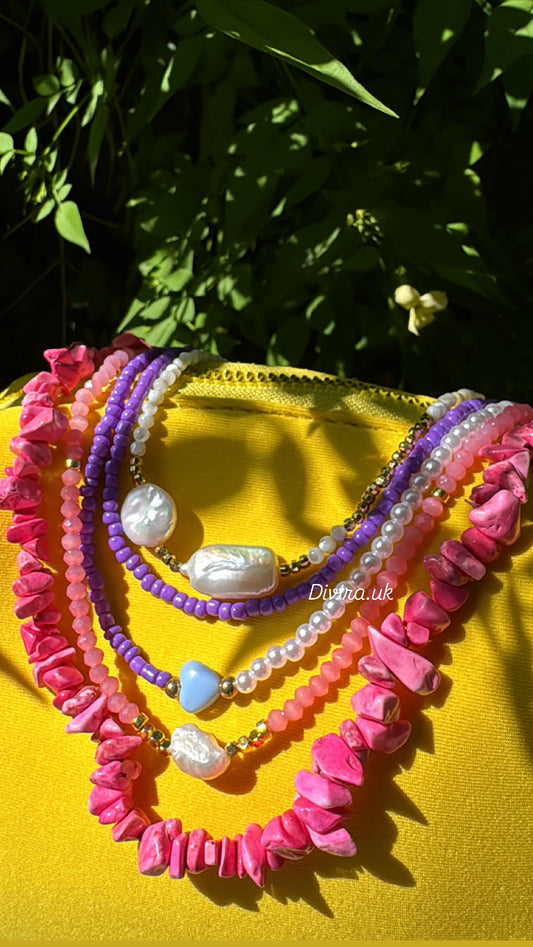 Purple White Blue Heart Necklace Only