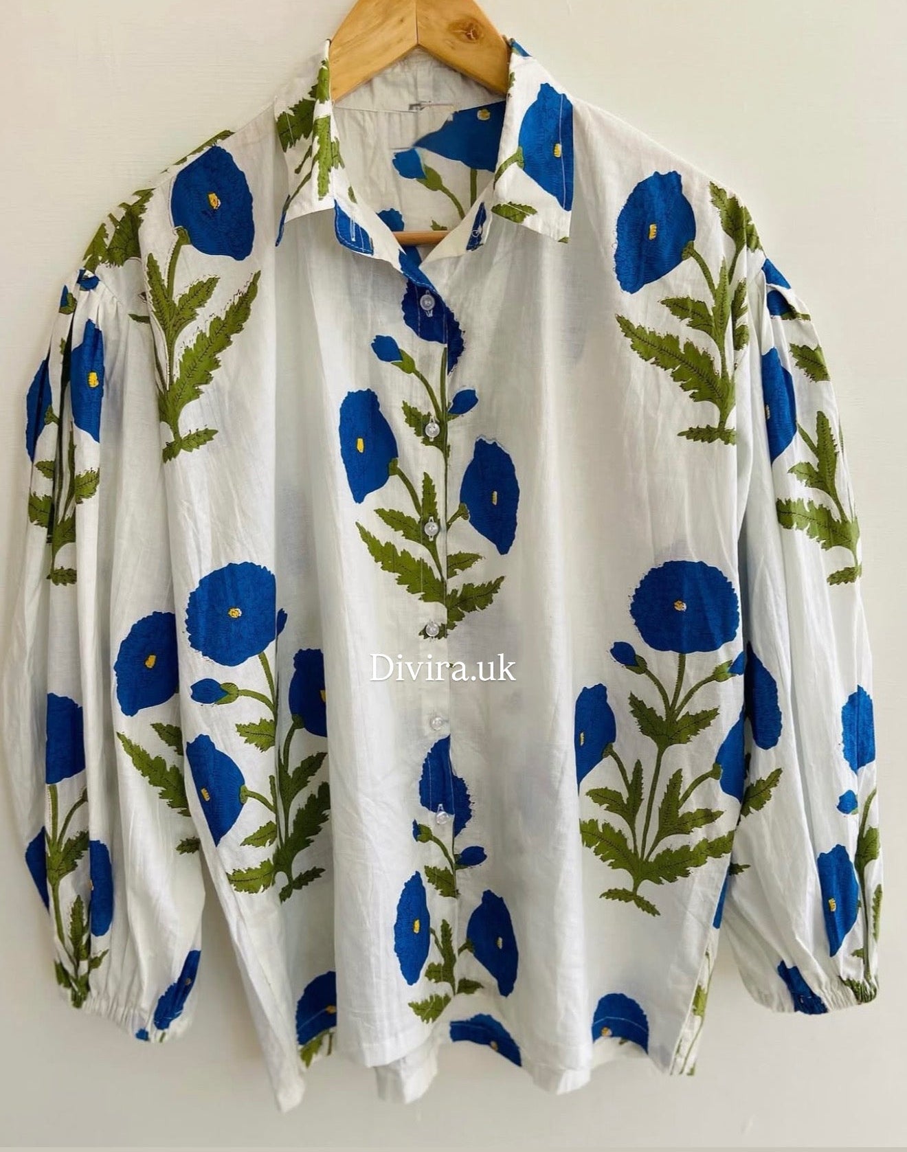 Blue Poppy Cotton Shirt