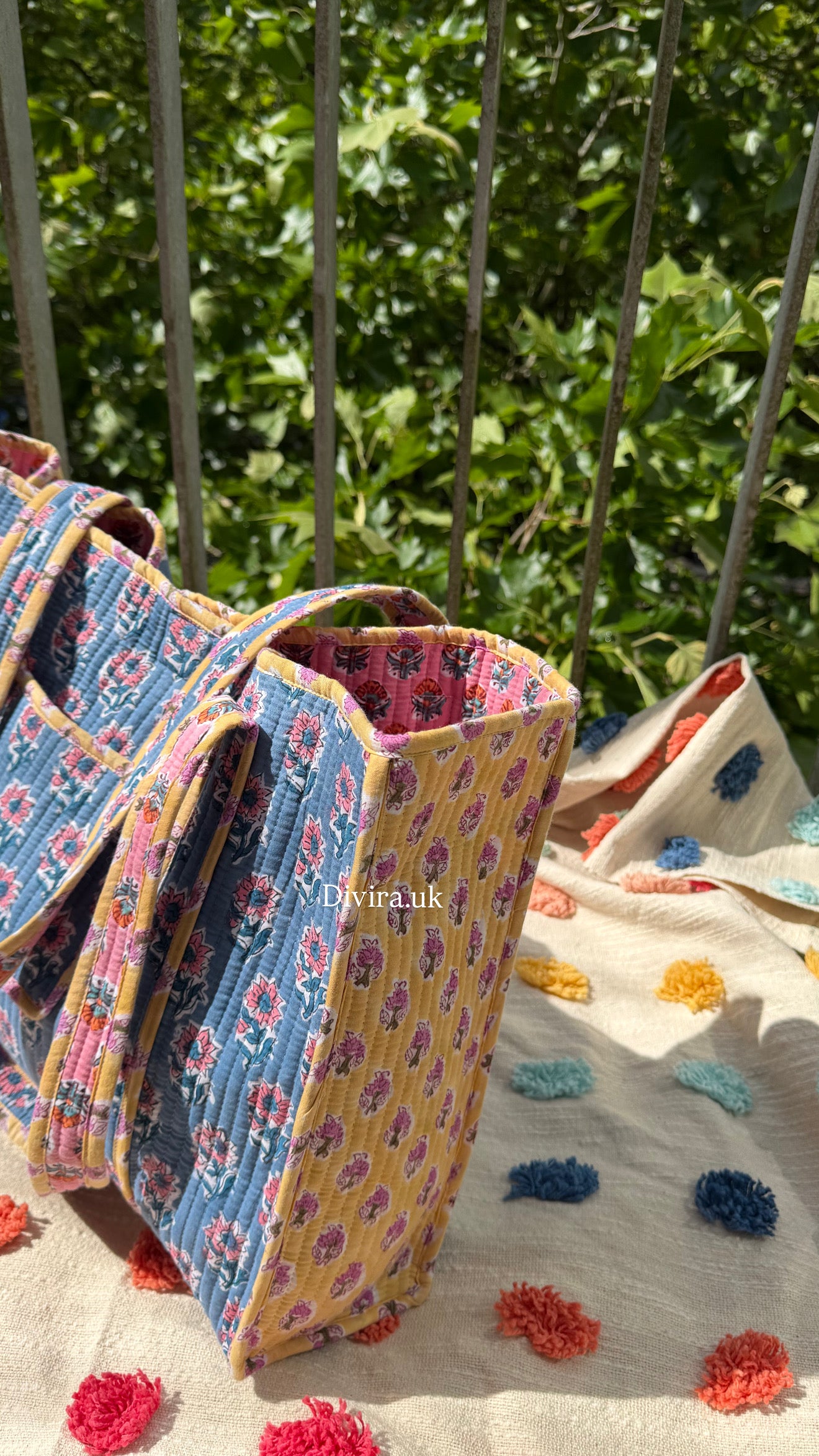 Blue & Yellow Reversible Large Tote