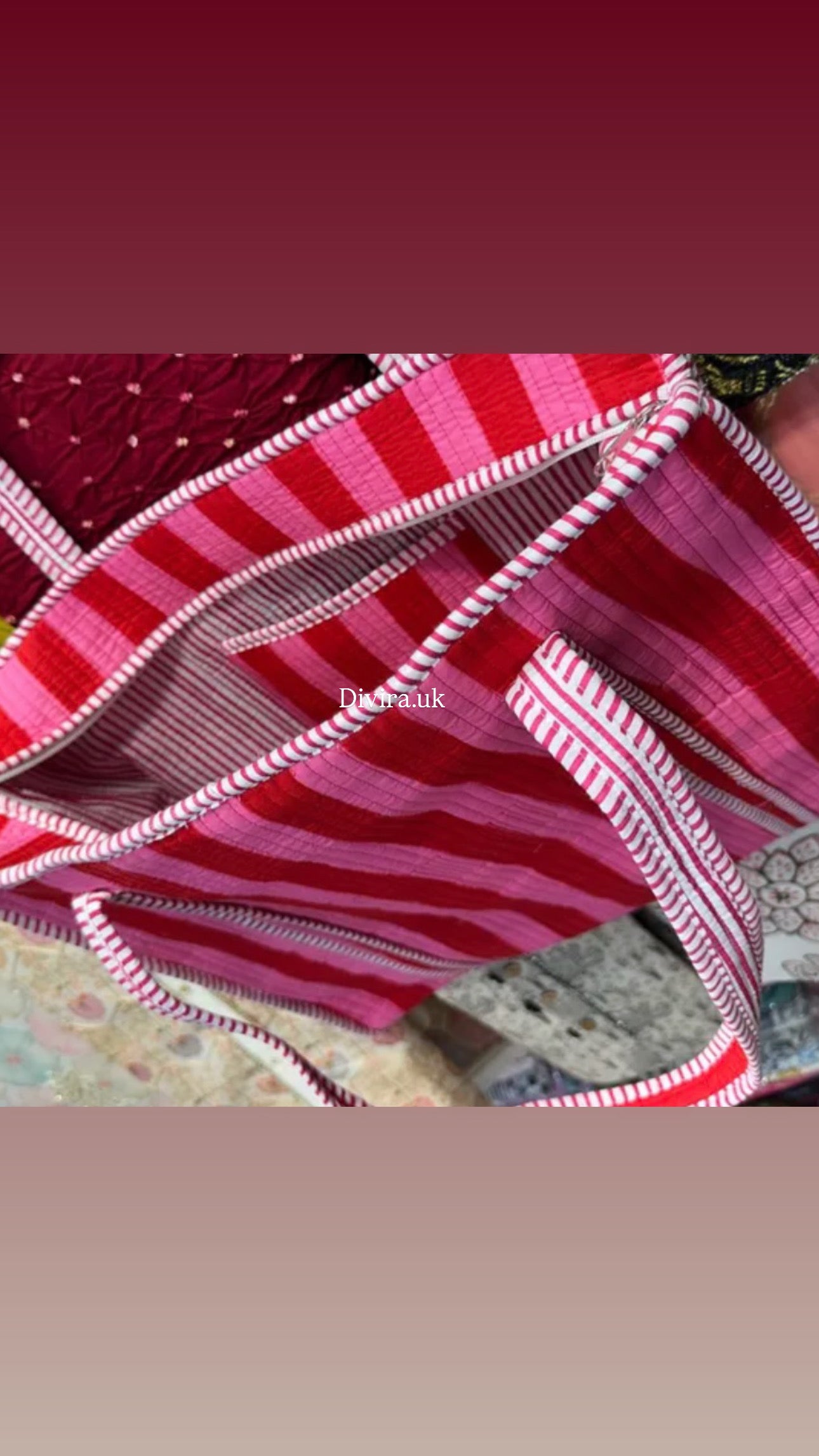 Pink stripes quilted tote bag