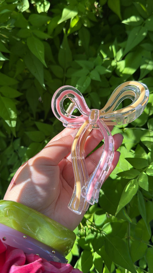 Pink & Peach Bow Claw Clip