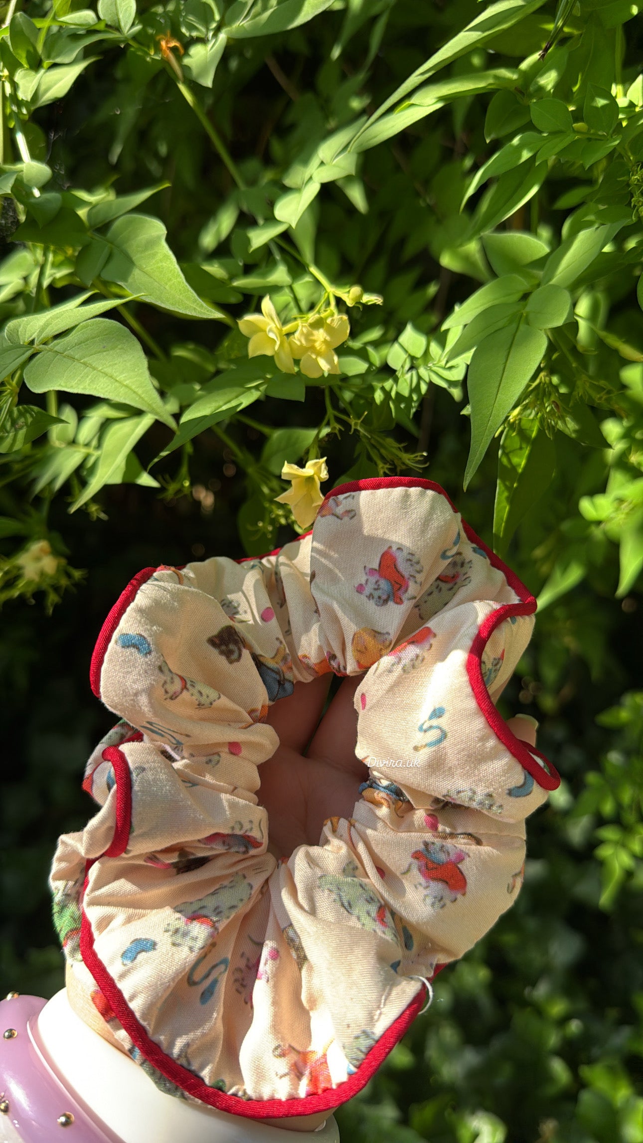 PRINTED Red and Beige Scrunchie