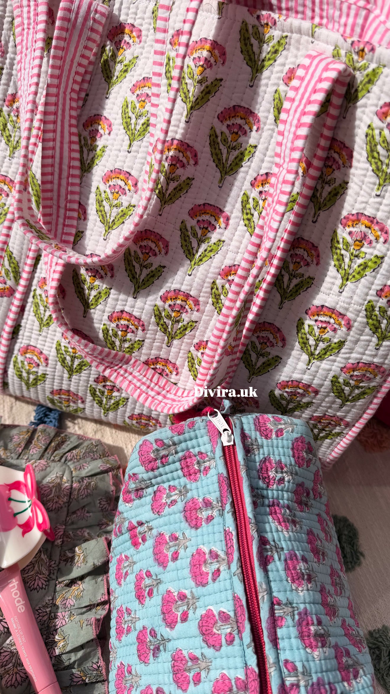 White Floral Quilted Tote Bag