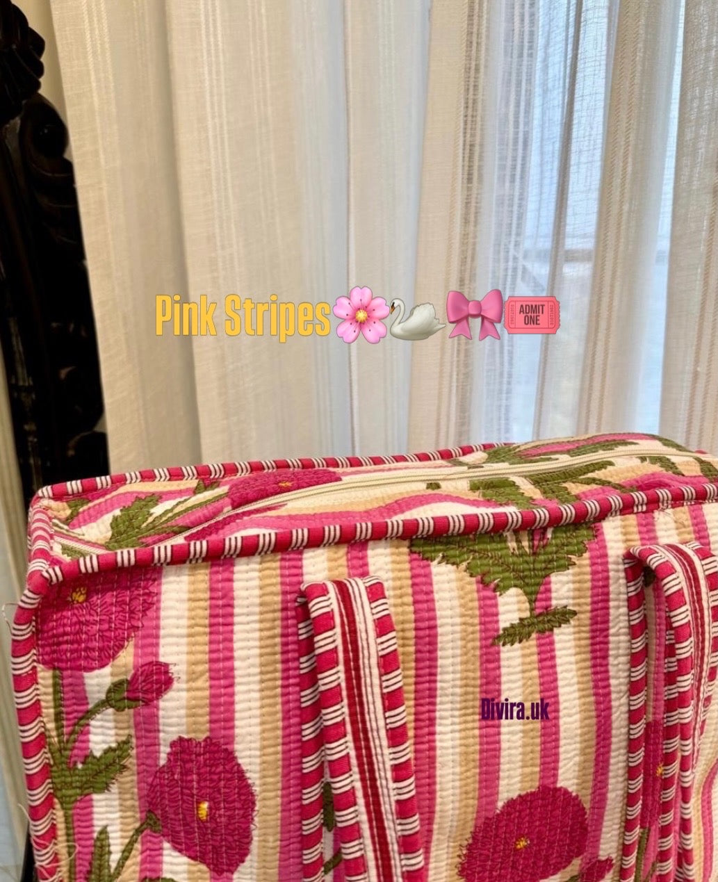 Pink Stripes Quilted Tote Bag🌸🦢🎀