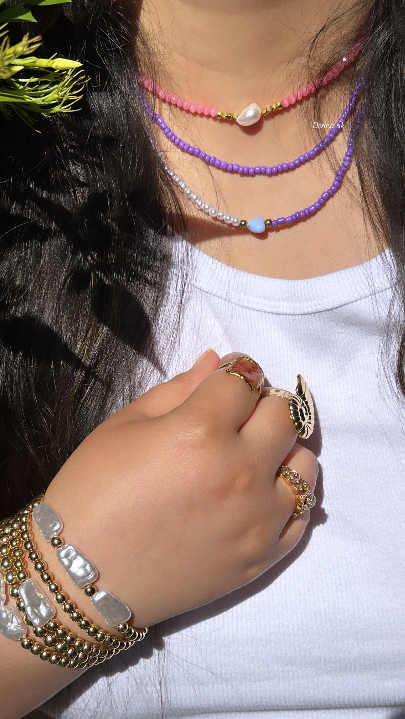 Purple White Blue Heart Necklace Only