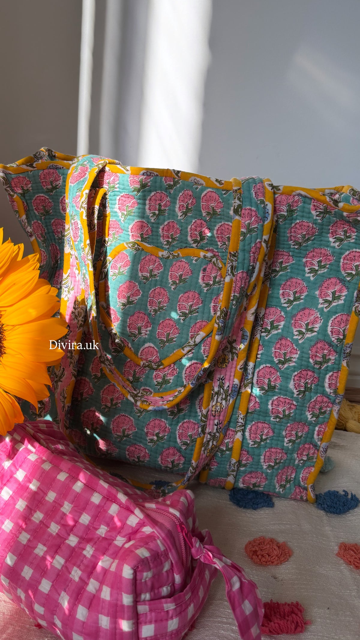 Floral large Tote Bag ( with zipper )