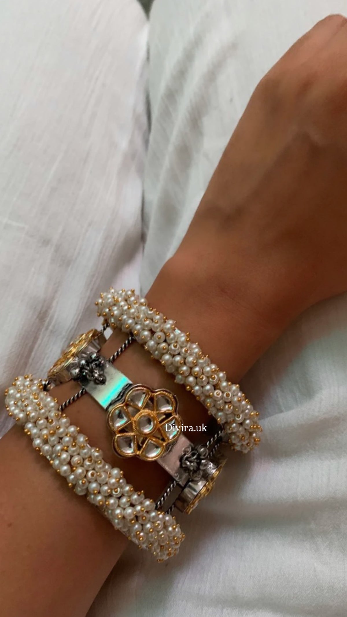 German Silver Kundan Floral Kada