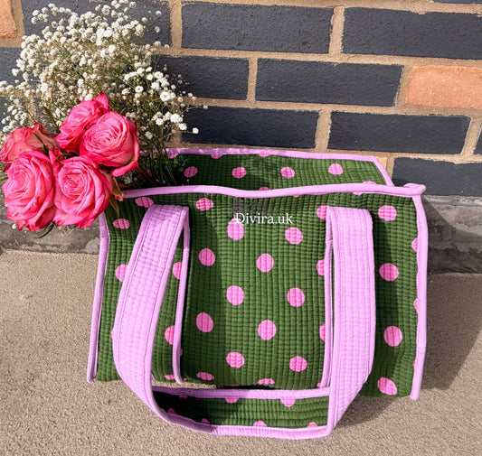 Green Polka Dot Medium Tote Bag