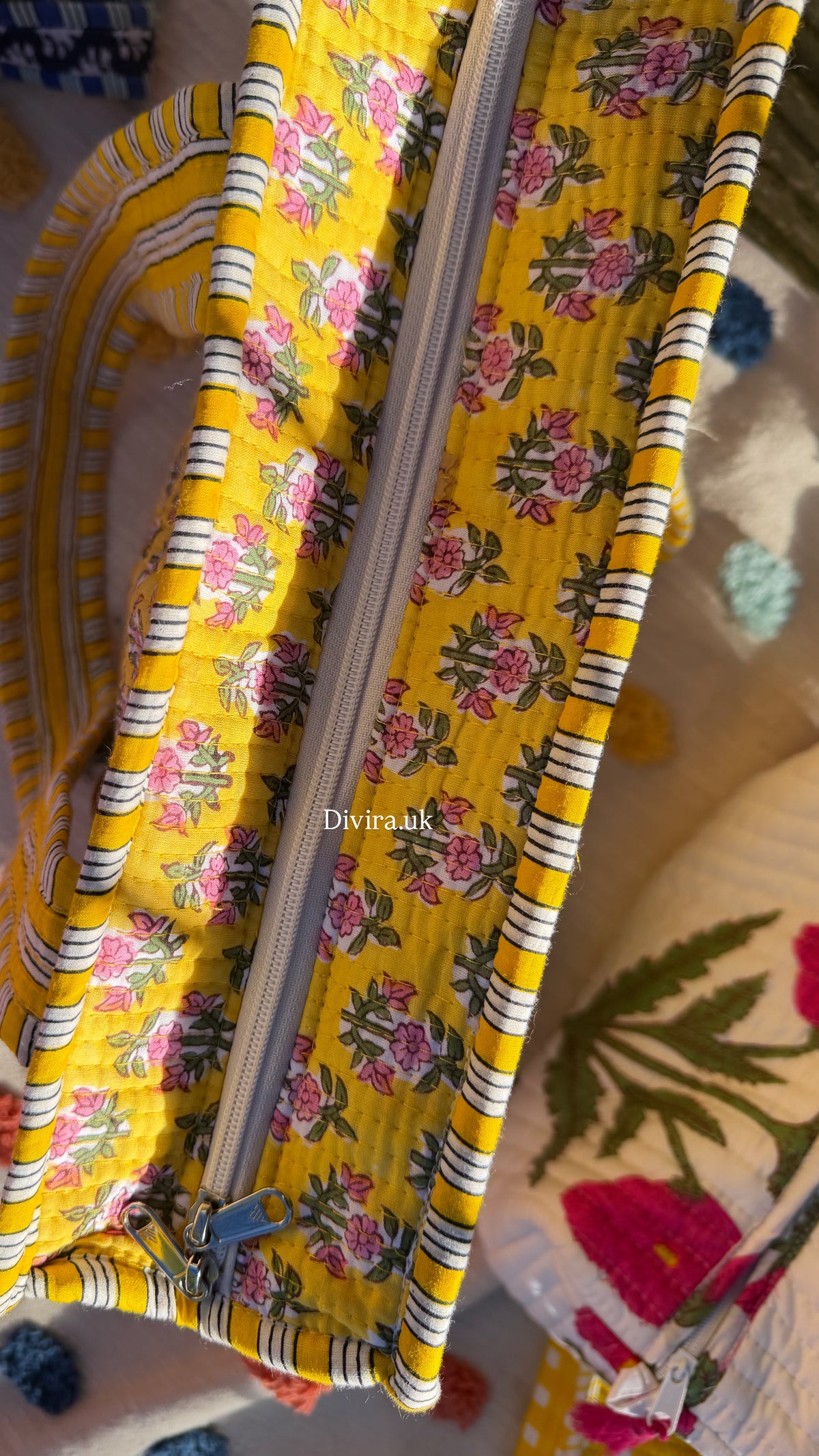 Yellow Floral Medium Tote With Zipper