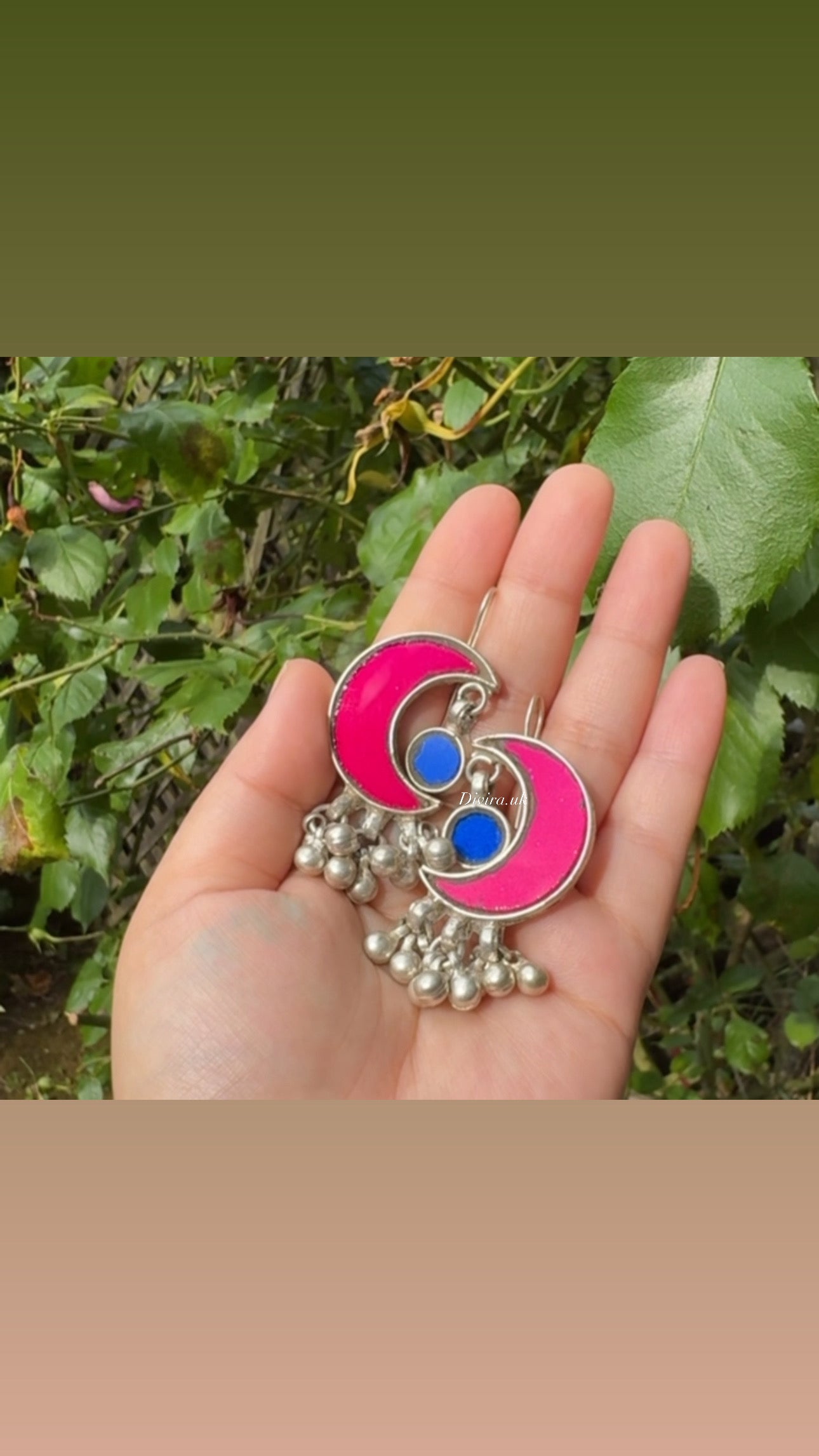Pink Blue Half Moon Earrings