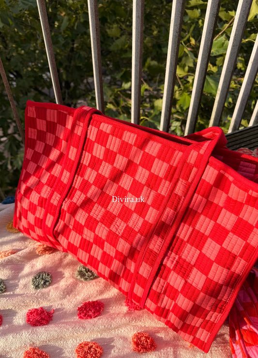 Red Checkered Large Tote Bag