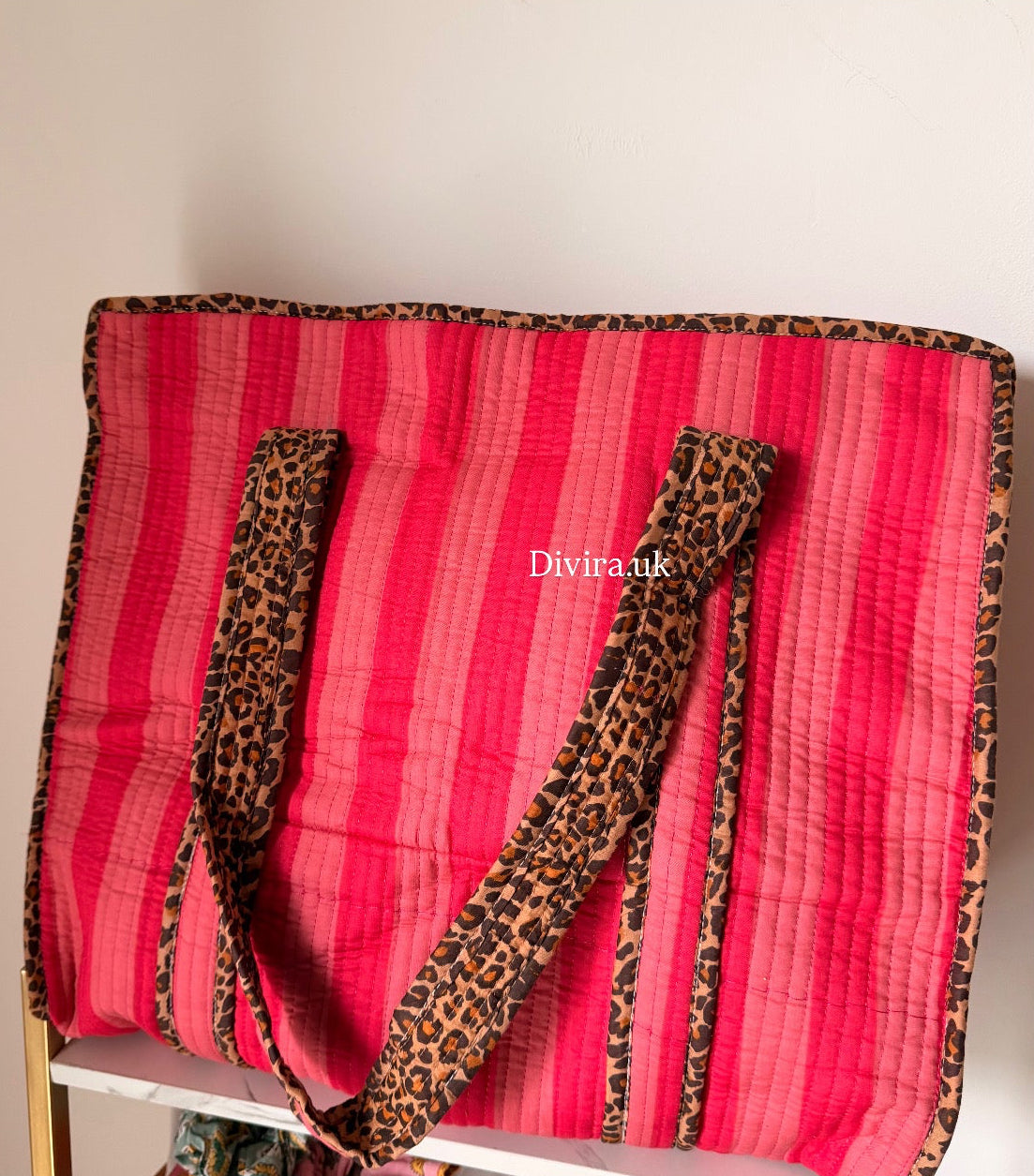 Stripes & Leopard Large Tote Bag