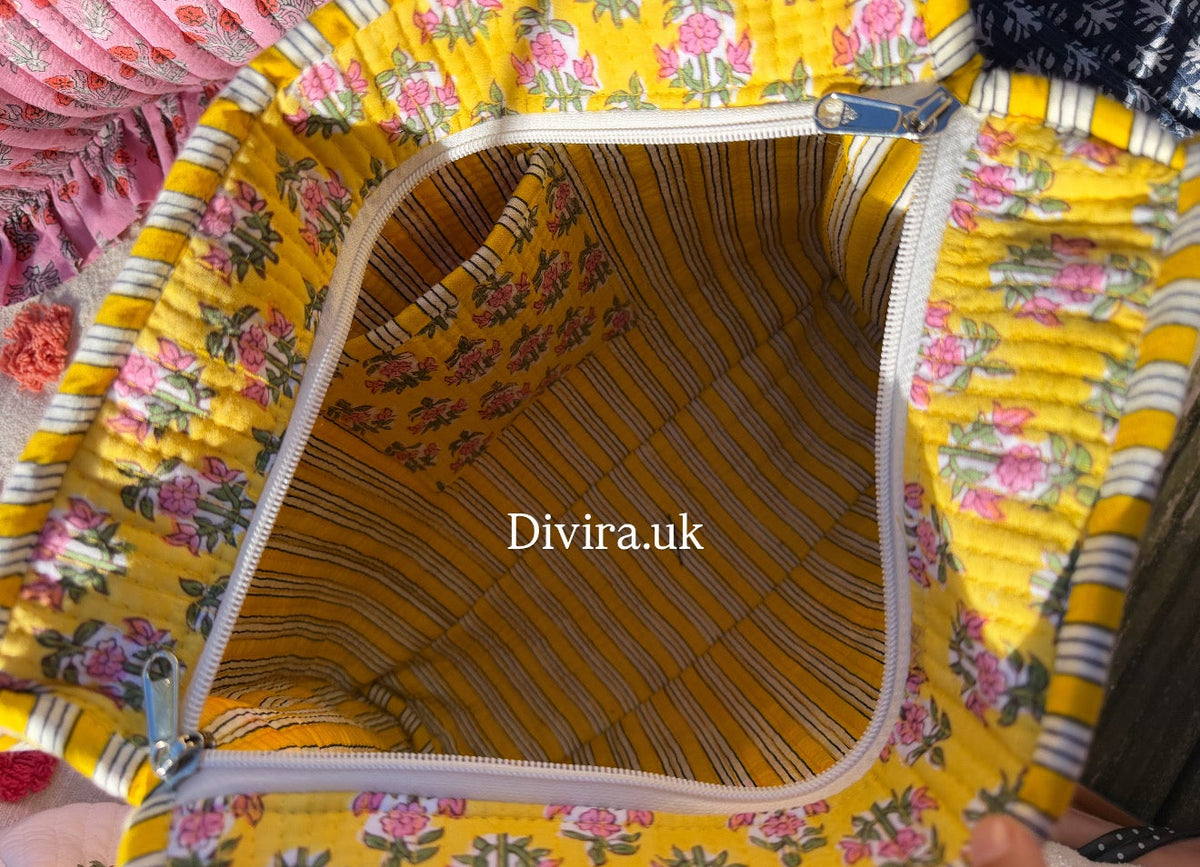 Yellow Floral Medium Tote With Zipper