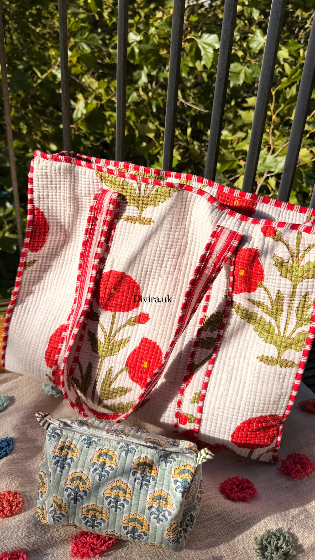 Red Floral Quilted Large Tote