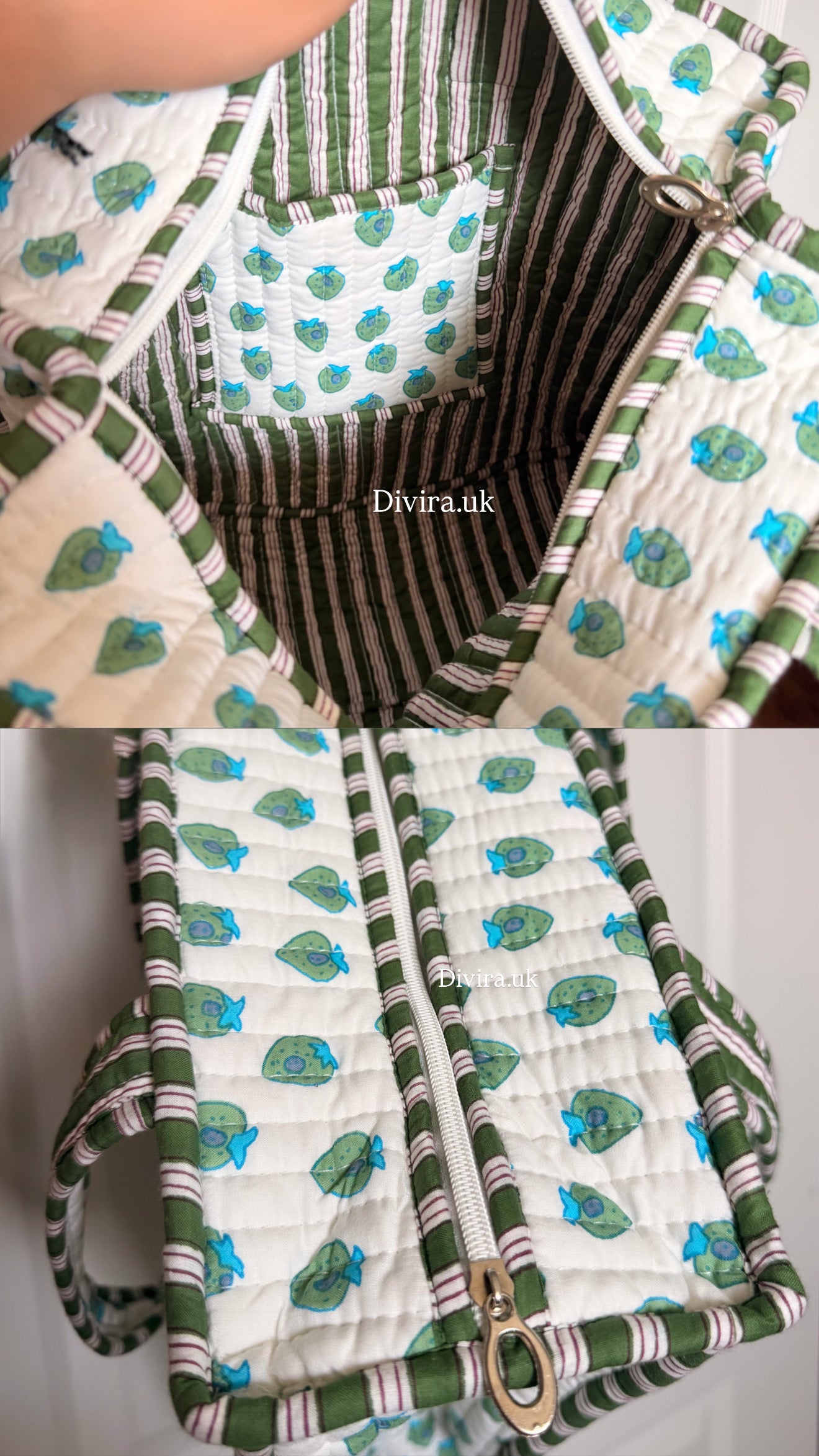 White Medium Quilted Tote with zipper