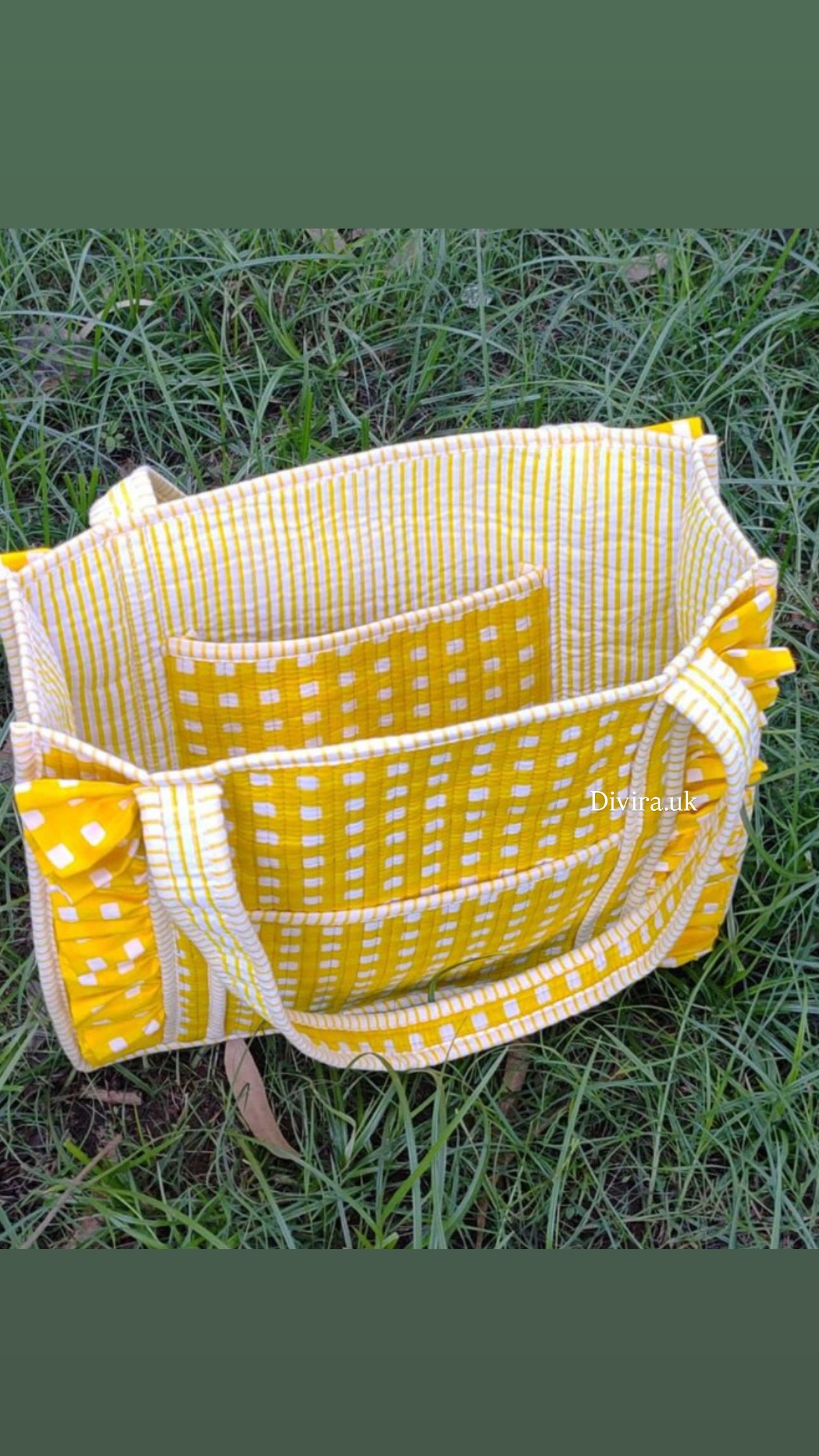 Yellow Medium Ruffle Gingham Quilted Tote