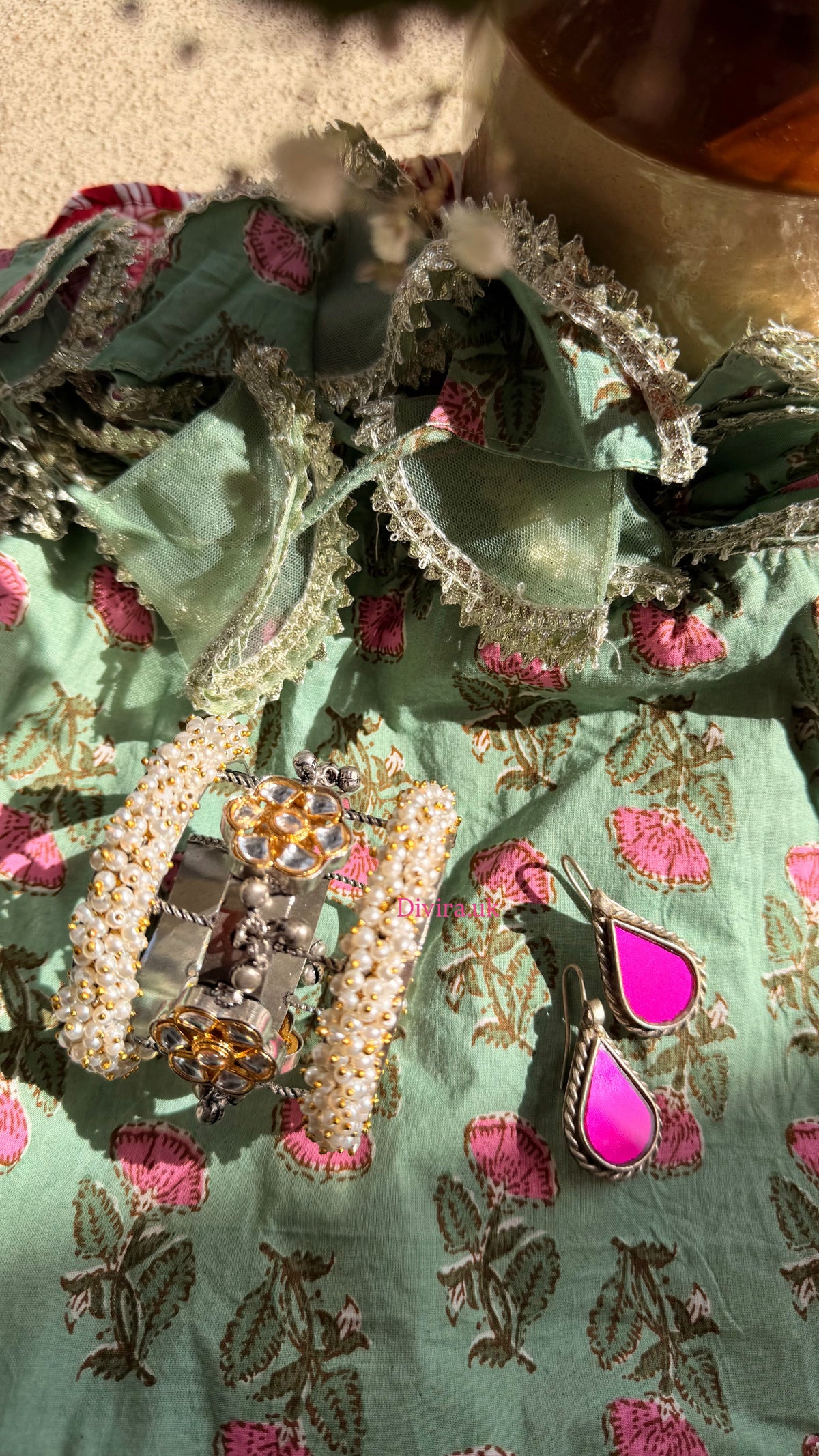 German Silver Kundan Floral Kada