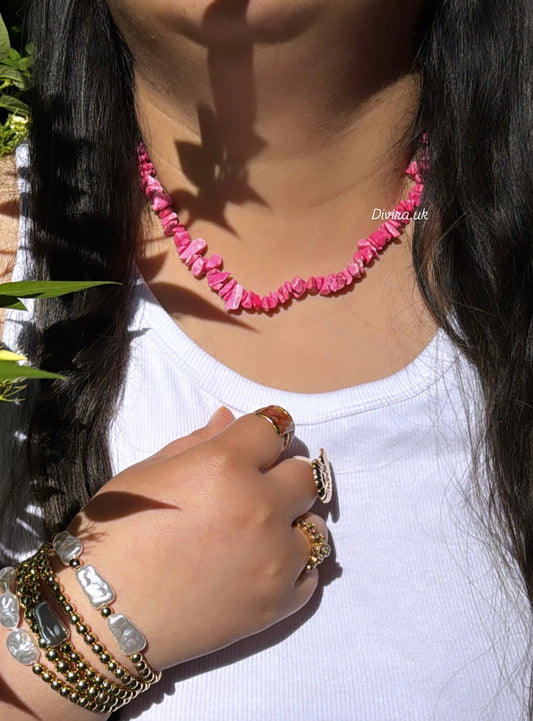 Pink Necklace With Adjustable Lock Only