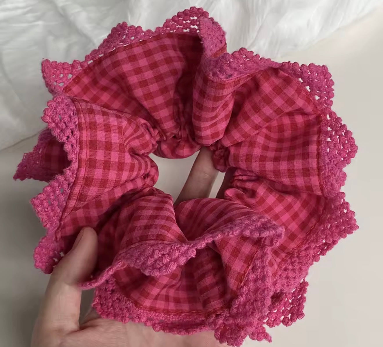 Rose Pink Gingham With Lace🎀🤍