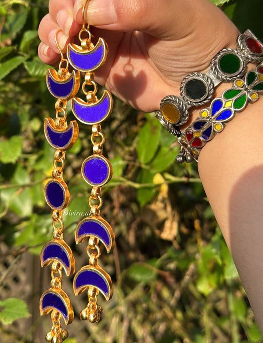 Blue Gold Mirror Earrings