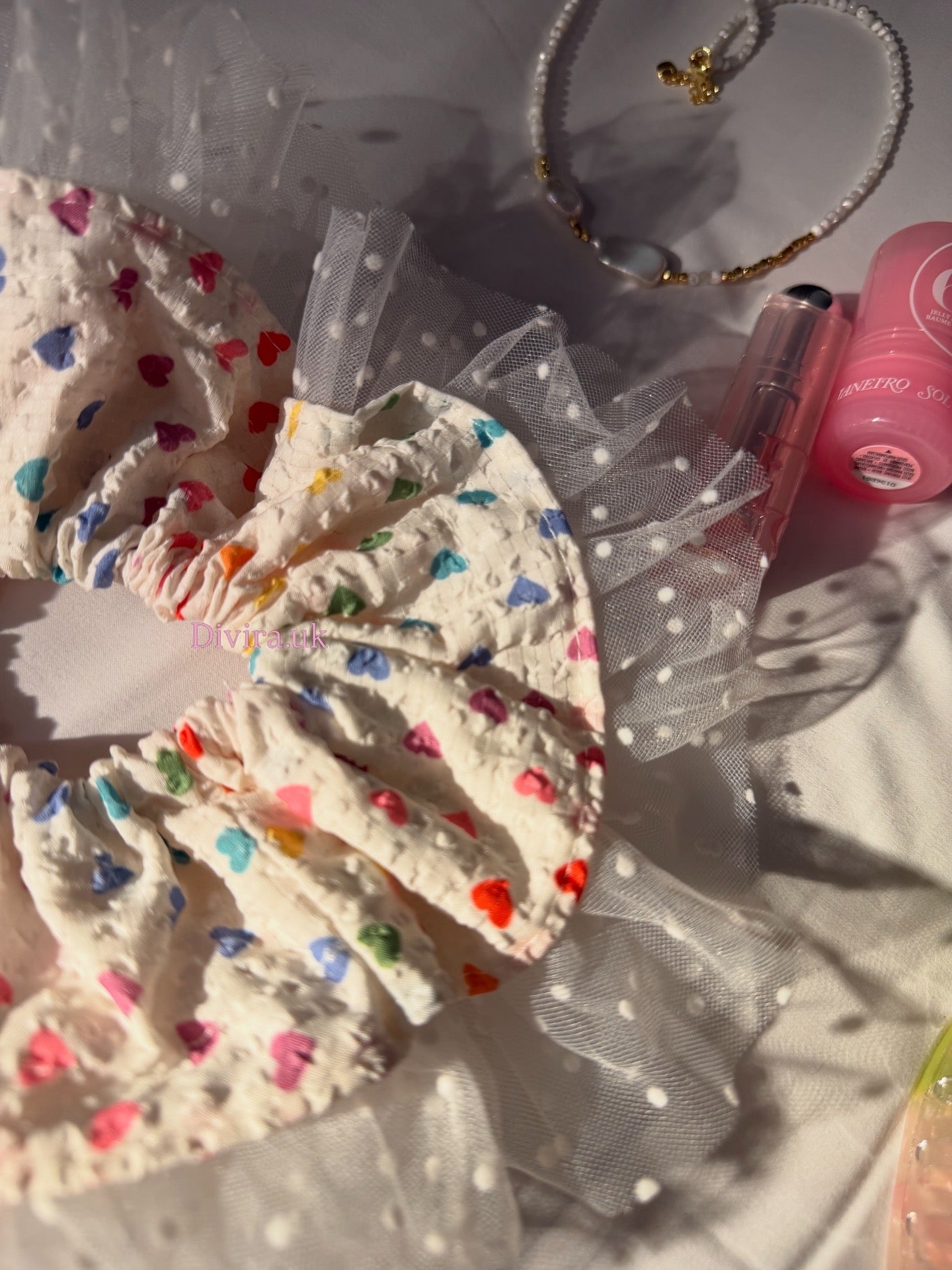 Multicoloured Heart Lace Scrunchie
