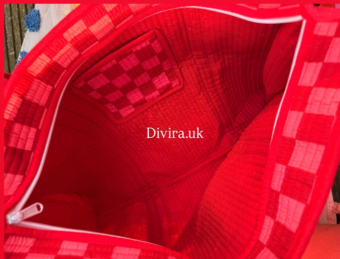 Red Checkered Large Tote Bag