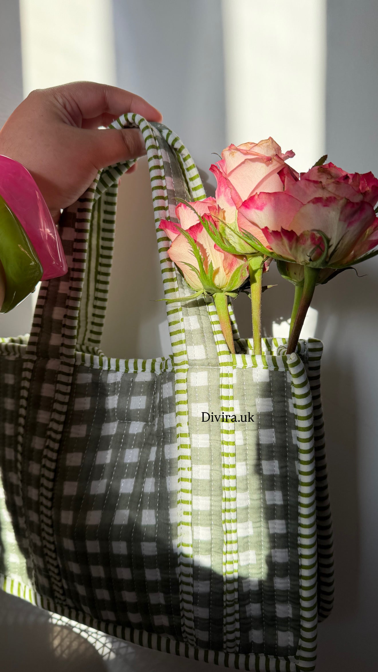 Mini Green Quilted Gingham Tote🍃💜